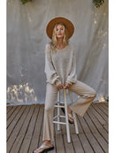 Sweater Knit Crochet Round Neck Long Sleeve Top