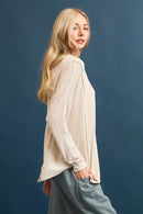 Slub Knit Exposed Seam Long Sleeve Top