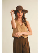 Button Down Suede Vest- Tan