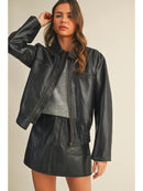 Washed Leather Zip Up Jacket