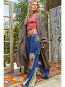 Oversize Rolling Edge Detail Open Front Cardigan Sweater