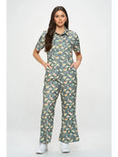 Moth Print Corduroy Overall Jumpsuit