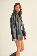 Washed Leather Zip Up Jacket