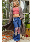 Oversize Rolling Edge Detail Open Front Cardigan Sweater