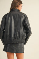 Washed Leather Zip Up Jacket