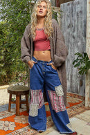 Oversize Rolling Edge Detail Open Front Cardigan Sweater