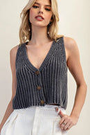 Button Down Sleeveless Sweater Top