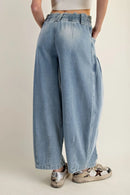 Mineral Washed Pleated Denim Pants