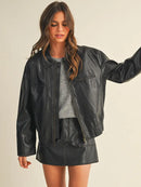 Washed Leather Zip Up Jacket