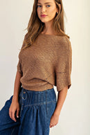 Cropped Half Dolman Sleeve Knit Sweater