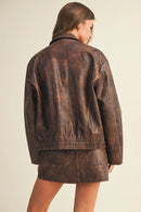 Washed Leather Zip Up Jacket