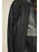 Washed Leather Zip Up Jacket