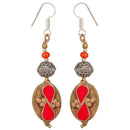 Coral Oval Brass Inlaid Nepali Earrings