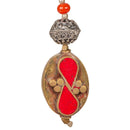 Coral Oval Brass Inlaid Nepali Earrings
