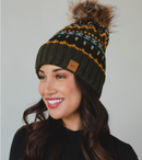 Patterned Knit Pom Hat
