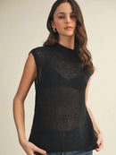 High Neck Sleeveless Sweater Top- Black