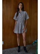 Woven Cotton Linen Striped Shirtdress