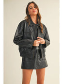 Washed Leather Zip Up Jacket