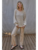 Sweater Knit Crochet Round Neck Long Sleeve Top