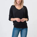 3/4 Dolman Sleeve V-Neck Knit Top
