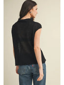 High Neck Sleeveless Sweater Top- Black