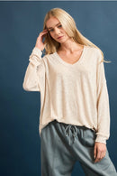 Slub Knit Exposed Seam Long Sleeve Top